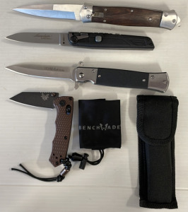 (2) Switch Blades & (2) Pocket Knives W/ (2) Sheaths