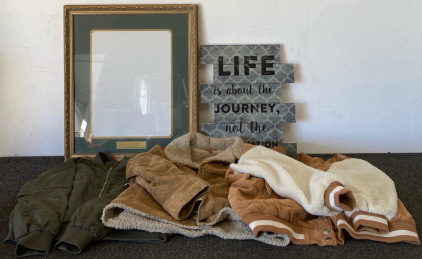 (3) Coats, Picture Frame, & Wall Art