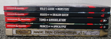 (5) Dungeons And Dragons Play Books- Magic Item Compendium, Volo's Guide To Monsters And More