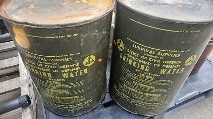 Office of Civil Defense Survival Supplies, 17 1/2 Gallon Drums (Empty)