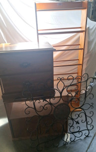 2 Hardwood Nightstands, Shoe Rack & Iron Wall Art...BBFN