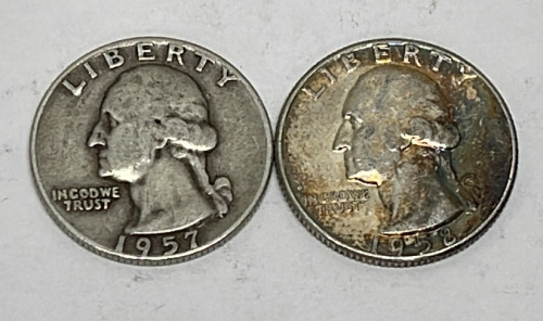 (2) Silver Washington Quarters Dated 1957 And 1958