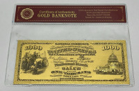 $1000 United States First National Bank Of Salem Gold Banknote W/ COA