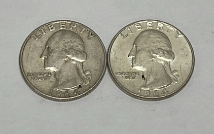 (2) Silver Washington Quarters Dated 1964