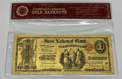$1 United States First National Bank Gold Banknote W/ COA