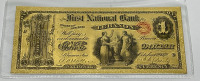 $1 United States First National Bank Gold Banknote W/ COA - 2