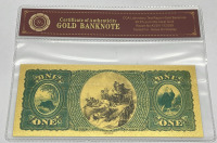 $1 United States First National Bank Gold Banknote W/ COA - 3