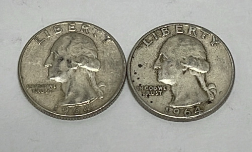 (2) Silver Washington Quarters Dated 1964