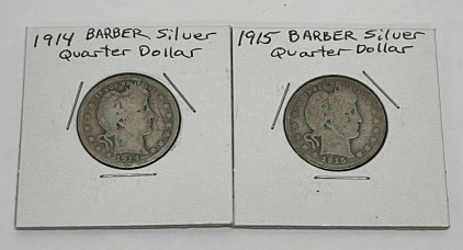 (2) Barber Silver Quarters Dated 1914 And 1915