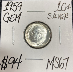 1959 MS67 Gem Silver Roosevelt Dime
