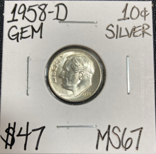 1958-D MS67 Gem Silver Dime