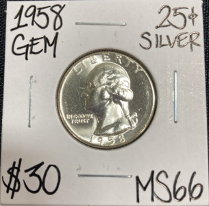 1958 MS66 Gem Silver Washington Quarter