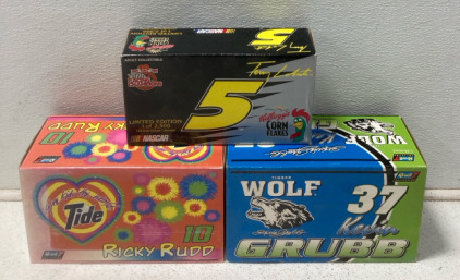 (1) Nascar Terry Labonte #5 Kelloggs Diecast (1) Nascar Kevin Grubb #37 Timber Wolf Diecast (1) Nascar Ricky Rudd #10 Tide Diecast