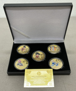 One (5) Piece Set Of 99.9% 24k Gold Plated Dragonball Collectible Coins In Case W/ COA