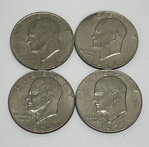 (4) Eisenhower One Dollar Coins Dated 1971, 1972, 1974, 1977