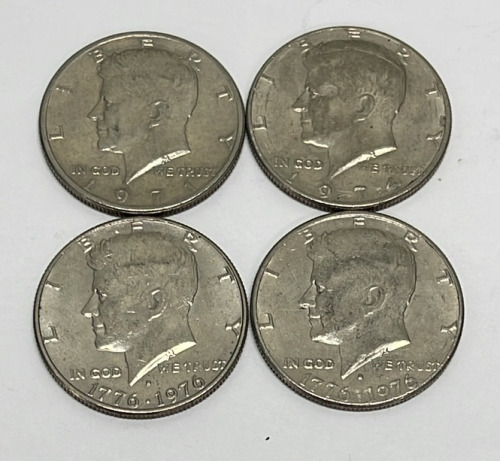(4) Kennedy Half Dollar Coins Dated 1971, 1974, 1776-1976