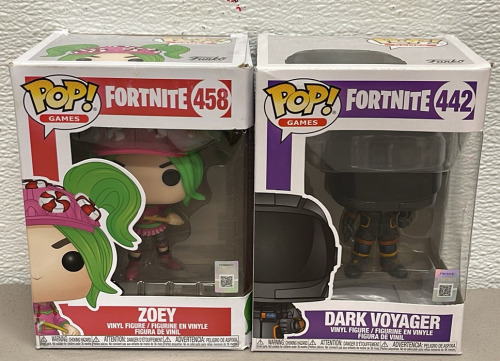 (2) Pop Games &ldquo;Fortnight&rdquo; Vinyl Figures Zoey #458 And Dark Voyager #442