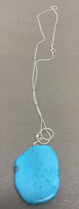 (1) Turquoise Freeform Slice Gemstone .925 Necklace