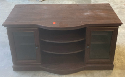 Brown Wooden Three Tier TV Stand With Glass Doors 48”x17”x25”