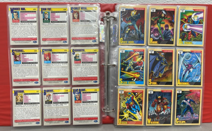 (100+) 1991 Marvel Super Heroes And Super Villains Trading Cards in Binder