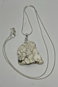 64.85ct. White Buffalo Turquoise Gemstone Pendant W/ Silver .925 Necklace
