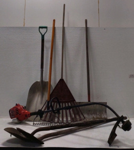 Assorted Shovels, Rakes & Weed Wacker