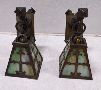 Antique Leaded Glass Porch Lamps