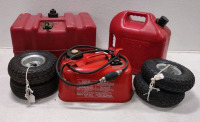 15, 6, 5 Gallon Gas Tanks/Cans w/ Dolly Wheels