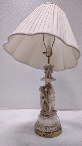 Gold Gilt White Italian Ceramic Putting Cherub Lamp