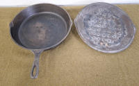 (1) 12" Cast Iron Skillet W/Lid & (1) 9" Cast Iron Skillet - 2