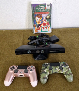 (2) PS4 Controllers, (1) XBOX 360 Kinect & (1) Beauty & The Beast, The Enchanted Christmas VHS Tape