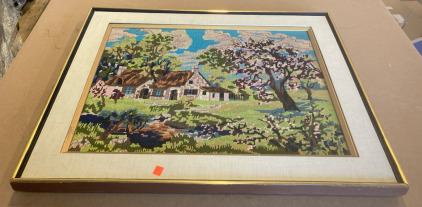 Vintage Needlepoint Stand Alone House Portrait 24&rdquo;x30&rdquo;