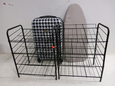 Houndstooth Roller Suitcase, Small Ironing Board 30" and (2) Racks