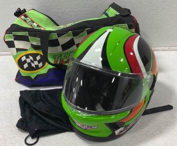 Vintage Green Arctic Cat Snowmobile Helmet In Matching Duffle Bag