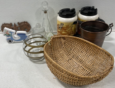 (2) Maverick Tumblers, Glassware, Coat Hanger, Vintage Style Ice Bucket, & Desk Decor