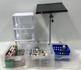 Sterilite 3-Drawer Organizer Full Of Art Supplies W/ Art Stand