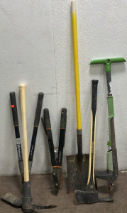 Garden Tools! (2) Pairs Fiskar Limb Cutters, Flathead Shovel, Pickaxe, & More