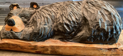 Hand-Carved Wooden Sleeping Bear Sculpture - EB