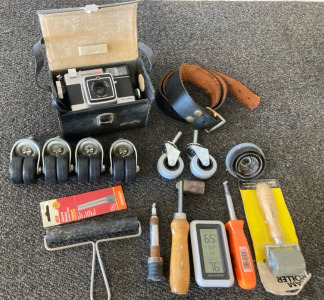 Minolta Camera, Leather Belt, Chair Casters, Miscellaneous Tools, & More
