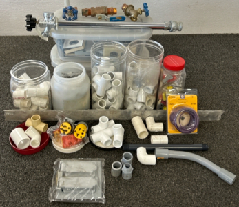 Tote Of Assorted Plumbing & Electrical Hardware