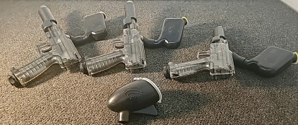(3) Paint Ball Guns, (4) Paint Ball Ammo Tanks