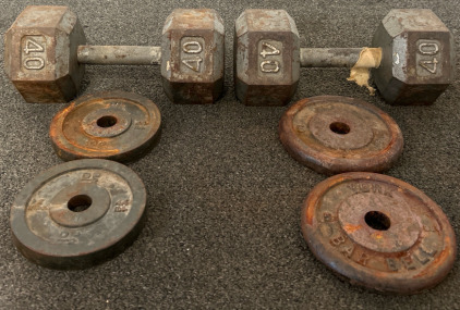 Set Of 5lbs Weights, Set Of 4.4lbs Weights, & Set Of 40lbs Dumbbells