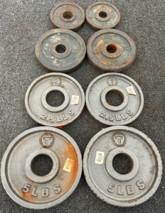 Set Of Bar Bell Weights - 5lbs, 4.4Ibs, 2.5lbs & 2.2lbs