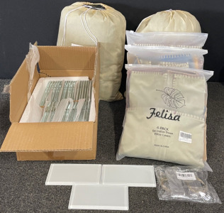 (12) Rectangle Wedding Tablecloths, (12) Decorative Throw Pillow Covers, (40 Pc) Glass Mosiac Tiles (6&rdquo;X3&rdquo;), & Battery Operated Silver Wire