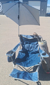 Lawn Chair w/ Umbrella & Golf Clubs