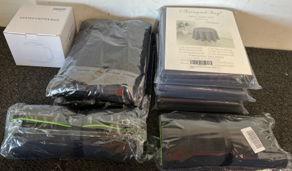 (3) Circle Table Covers, (2) Rectangular Table Covers, Heated Mug, & More