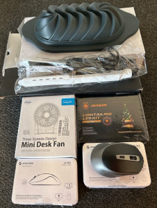 Silicone Baking Pans, (2) Wireless Mice, Mini Desk Fan, Hair Straightener, & Tailighting LED Kit