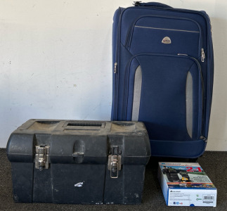 Tool Box, Portable CB Radio, & Suitcase