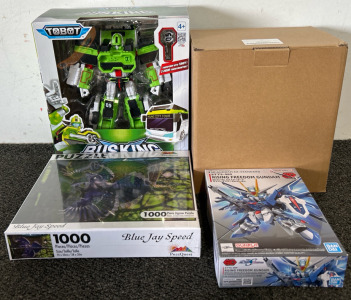 Tobot Toy, Gundam Figure, Puzzle, & Rear Truck Organizer