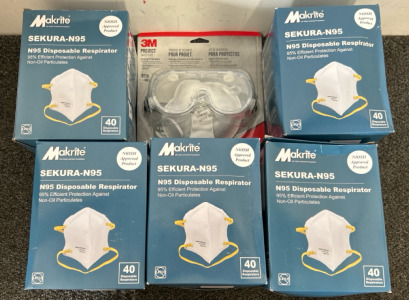 (5) Disposable Respirators & Safety Glasses